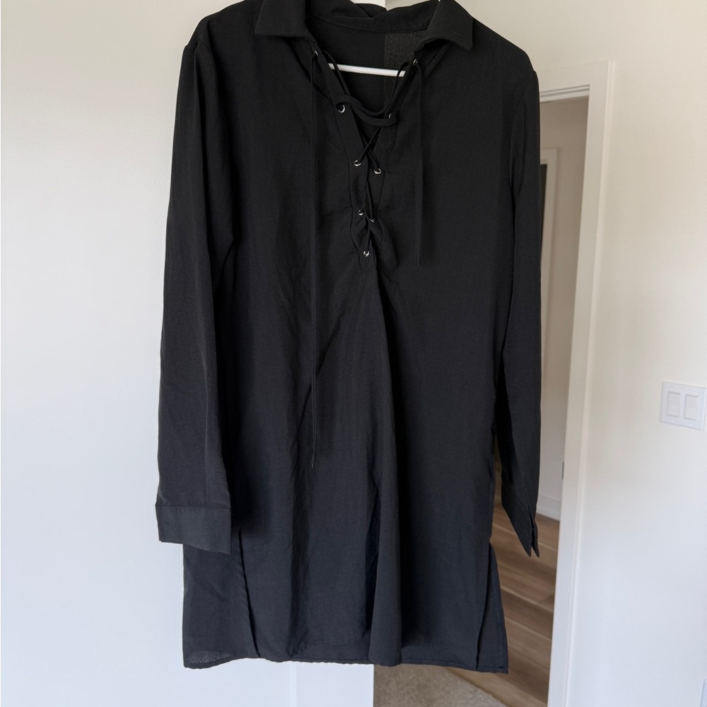 Black Lace-Up Tunic Dress